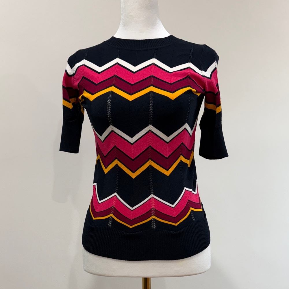 Cinq à Sept Striped Chevron Crew Neck Sweater - Picture 2 of 2